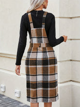 Load image into Gallery viewer, Slit Plaid Wide Strap Overall Dress
