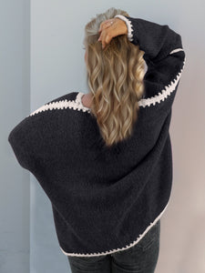 Contrast Open Front Dropped Shoulder Cardigan (multiple color options)