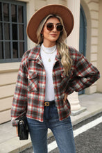 Load image into Gallery viewer, Pocketed Plaid Collared Neck Dropped Shoulder Jacket (multiple color options)
