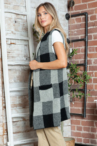 Plaid Lapel Collar Sleeveless Cardigan (multiple color options)