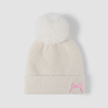 Load image into Gallery viewer, Thermal Bow Knit Hat with Pom-pom (multiple color options)
