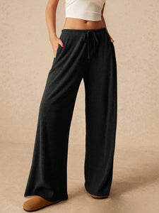 Ribbed Drawstring Wide Leg Pants (multiple color options)