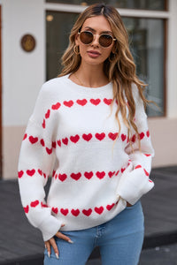 Heart Round Neck Long Sleeve Sweater (multiple color options)