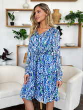 Load image into Gallery viewer, Printed Drawstring Waist Long Sleeve Dress (2 color options)
