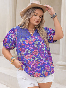 Printed Notched Short Sleeve Blouse