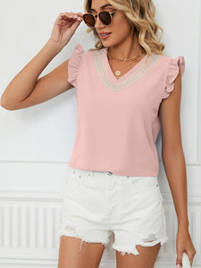 Ruffled V-Neck Cap Sleeve Blouse (multiple color options)