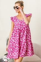 Load image into Gallery viewer, Leopard Cap Sleeve Tiered Mini Dress
