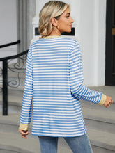 Load image into Gallery viewer, Pocketed Striped Round Neck Long Sleeve Top (multiple color options)
