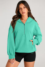 Load image into Gallery viewer, Pocketed Half Zip Long Sleeve Hoodie (multiple color options)
