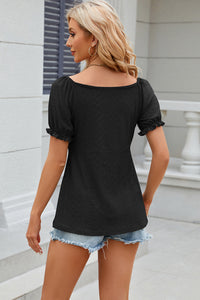 Eyelet Drawstring Short Sleeve Top  (multiple color options)