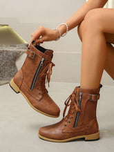 Load image into Gallery viewer, PU Leather Lace-Up Boots (multiple color options)
