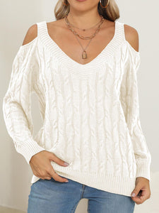 Cable-Knit V-Neck Long Sleeve Sweater (multiple color options)