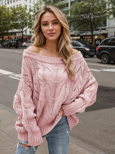 Load image into Gallery viewer, Cable Knit Openwork Off-Shoulder Sweater (multiple color options)
