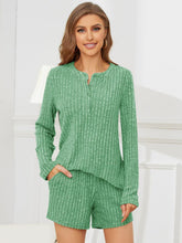 Load image into Gallery viewer, Ribbed Round Neck Top and Shorts Lounge Set  (multiple color options)
