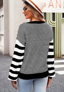 Striped Round Neck Dropped Shoulder Sweater (multiple color options)