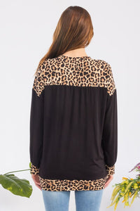 Leopard Round Neck Dropped Shoulder T-Shirt