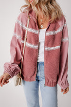 Load image into Gallery viewer, Lace Detail Zip Up Sherpa Patchwork Jacket
