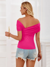 Load image into Gallery viewer, Asymmetrical Neck Short Sleeve Top (multiple color options)
