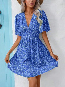 Printed V-Neck Half Sleeve Mini Dress (multiple color options)