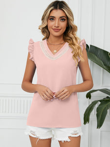 Ruffled V-Neck Cap Sleeve Blouse (multiple color options)