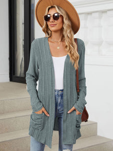 Pocketed Open Front Long Sleeve Cardigan (multiple color options)