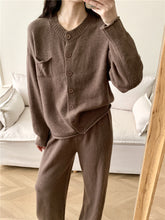 Load image into Gallery viewer, Pocketed Round Neck Button Up Cardigan and Pants Sweater Set (multiple color options)
