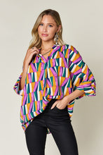 Load image into Gallery viewer, Geometric Notched Raglan Sleeve Blouse (2 color options)
