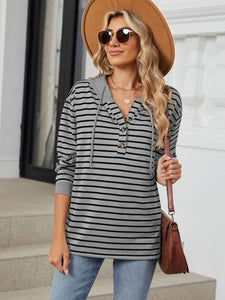 Drawstring Striped Long Sleeve Hoodie (multiple color options)