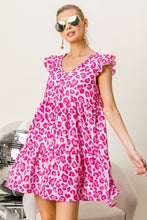 Load image into Gallery viewer, Leopard Cap Sleeve Tiered Mini Dress
