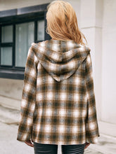 Load image into Gallery viewer, Pocketed Plaid Long Sleeve Hooded Jacket
