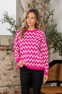 Wave Stripe Contrast Long Sleeve Sweater