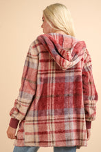 Load image into Gallery viewer, Fuzzy Plaid Long Sleeve Hooded Jacket
