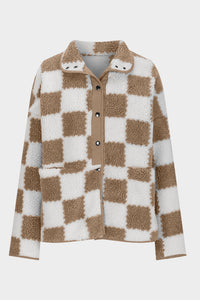 Checkered Snap Down Long Sleeve Teddy Jacket  (multiple color options)