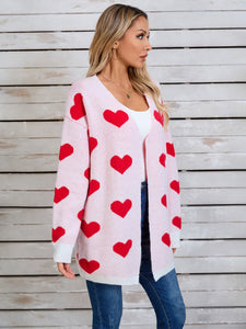 Heart Open Front Long Sleeve Cardigan (multiple color options)