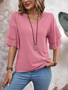 V-Neck Layered Sleeve Top(multiple color options)