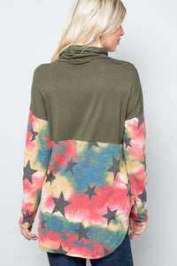 Tie-Dye Star Print Long Sleeve Top