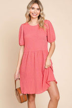 Load image into Gallery viewer, Textured Round Neck Puff Sleeve Dress
