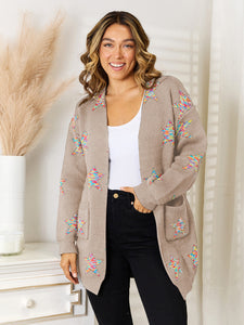 Star Pattern Open Front Cardigan with Pockets (multiple color options)