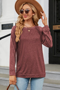 Heathered Round Neck Long Sleeve Top (multiple color options)