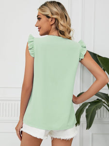 Ruffled V-Neck Cap Sleeve Blouse (multiple color options)