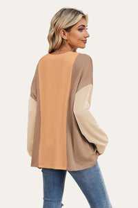 Texture Contrast Round Neck Long Sleeve Top (multiple color options)