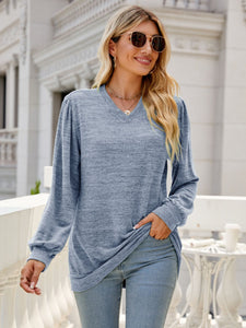 Heathered V-Neck Long Sleeve Top  (multiple color options)