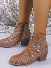 Load image into Gallery viewer, Rhinestone Point Toe Block Heel Boots (multiple color options)
