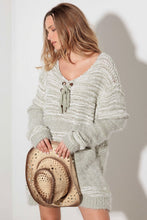 Load image into Gallery viewer, Mixed-Stitch Front Tie Sweater Dress in Light Green
