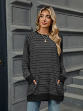 Load image into Gallery viewer, Pocketed Striped Round Neck Long Sleeve T-Shirt (multiple color options)
