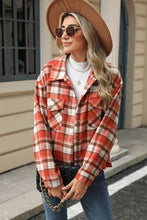 Load image into Gallery viewer, Pocketed Plaid Collared Neck Dropped Shoulder Jacket (multiple color options)
