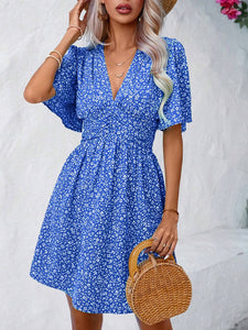 Printed V-Neck Half Sleeve Mini Dress (multiple color options)