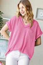 Load image into Gallery viewer, Front Pocket Short Sleeve Ribbed Top in Pink
