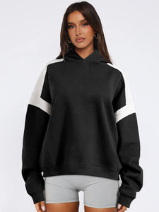 Contrast Dropped Shoulder Long Sleeve Hoodie (multiple color options)