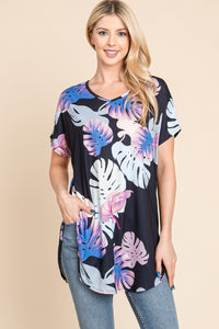 Printed Round Neck Short Sleeve Top